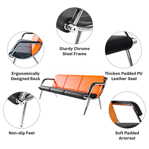Bestmart INC 3PCS Office Reception Chair Set PU Leather, Orange