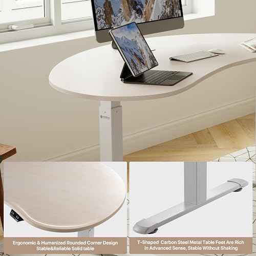 EUREKA ERGONOMIC Electric Standing Desk 70 Inch Curved Desktop Table, Height Adjustable Sit Stand Up Desk - Maple