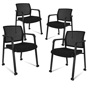CLATINA Mesh Back Guest Reception Arm Chairs with Wheels, Upholstered Fabric Seat, Lumbar Support