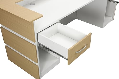 Casa Mare Wood Office Reception Desk Counter with Drawers | Cable Grommet Holes | Chrome Handles | Telescopic Rails | Logo Option | Front Table Furniture
