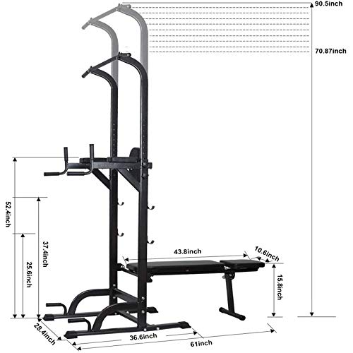Power Tower Pull Up Dip Station Adjustable Height - Home Gym Tower Strength Training Gym Equipment, Indoor Sit-up Board, Weight-Bearing Squat Rack