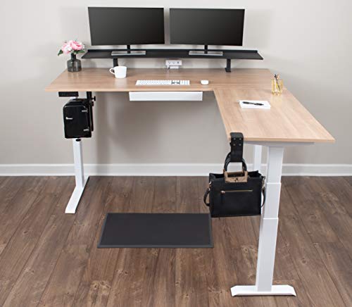Stand Up Desk Store Triple Motor Electric L-Shaped Corner Standing Desk with EZ Assemble Frame (White Frame/Natural Walnut Top, 71" W x 71" D)