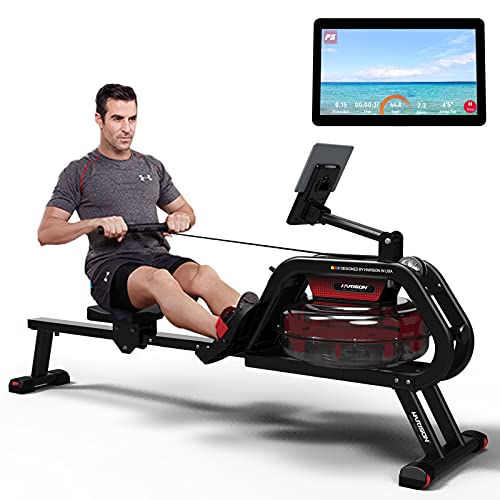 HARISON Water Rowing Machines for Home Use with APP Foldable Rower Exercise Equipment 300 LBS Capacity with LCD Display and iPad Phone Mount