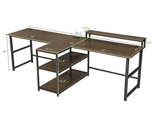 Sedeta 94.5 inches Computer Desk, Two Person Desk, Double Desk with Storage Shelves, Extra Long Workstation Desk with Monitor Stand, Power Strip with USB, Study Writing Desk for Home Office, Walnut