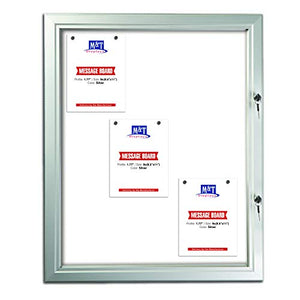 Enclosed Bulletin Board with Locking Door for Outdoor Use, Magnetic Backing, 9X(8.5x11) - Silver Aluminum Weatherproof Notice Board