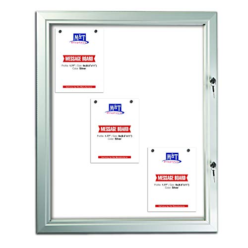 Enclosed Bulletin Board with Locking Door for Outdoor Use, Magnetic Backing, 9X(8.5x11) - Silver Aluminum Weatherproof Notice Board