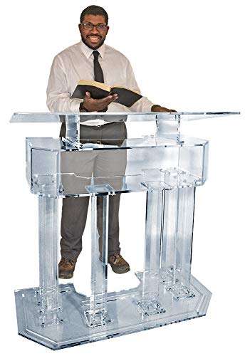 Kingdom, Inc. Clear Acrylic 3 Tier Lectern by AVTronics - 6 Column Base, Wide Middle Shelf