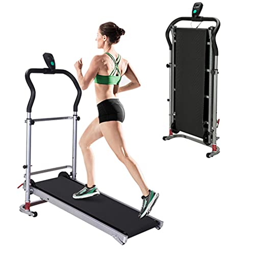 220 lbs Walking Running Treadmill with LCD Display, Compact Folding, Portability Wheels,Shock-Absorbing Folding Manual Treadmill for Home Gym Fitness Exercise(Black,USA in Stock)