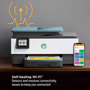 (Renewed) HP OfficeJet Pro 80 28e All-in-One Wireless Color Inkjet Printer Home Office, Blue - Print Scan Copy Fax - 20 ppm, 4800 x 1200 dpi, 35-Sheet ADF, Auto 2-Sided Printing, Cbmoun Printer_Cable