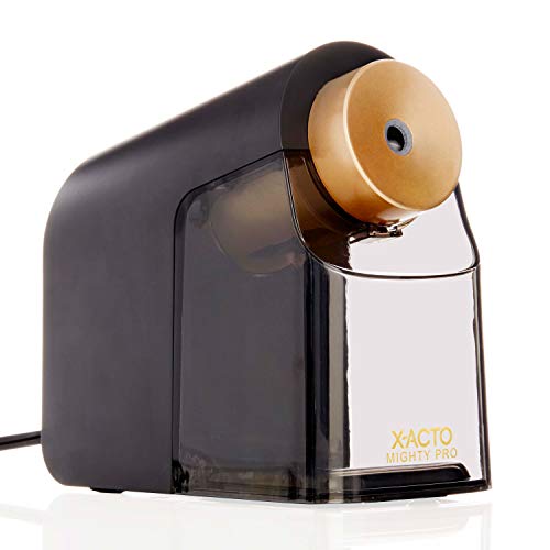 X-ACTO Pencil Sharpener, Mighty Pro Electric Pencil Sharpener, Auto-Adjust Dial with SafeStart Motor, SmartStop Electric Sharpener, Colored Pencil Sharpener, Black, 1 Count