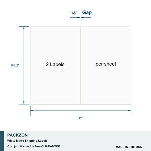 PACKZON Shipping Labels with Self Adhesive, Square Corner, for Laser & Inkjet Printers, 8.5 x 5.5 Inches, White, Pack of 20000 Labels