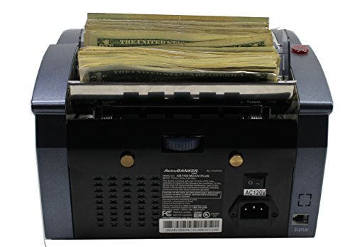 AccuBANKER AB1100PLUS MG UV Commercial Digital Money Counter Hopper Capacity 200 Bills & Speed of 1,300 Bills/min Money Counter Machine Includes Reliable Counterfeit Detector Ultraviolet and Magnetic
