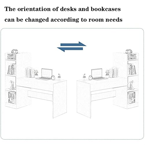 BinOxy Modern Minimalist Computer Desk with Multi-layer Storage Bookcase - White PC Table Study Table (112CM)