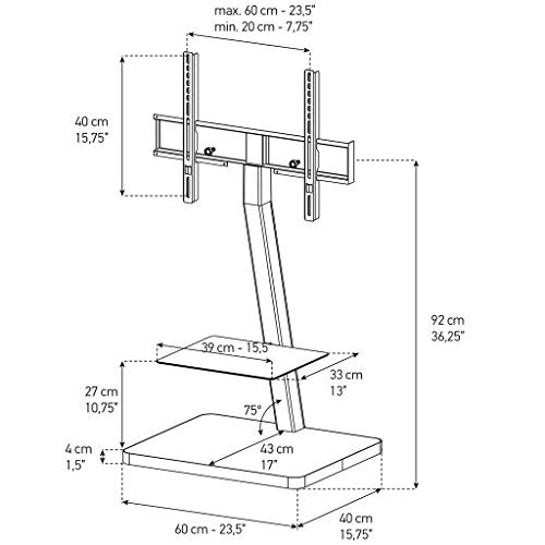 SONOROUS PL-2710 Modern TV Floor Stand Mount/Bracket with Tempered Glass Shelf for Sizes up to 65" (Aluminum Construction)