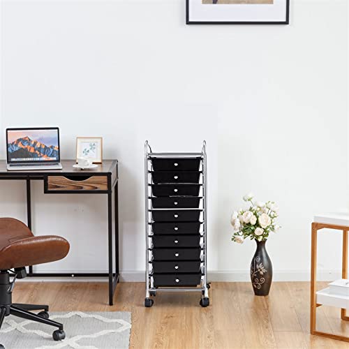 Moving Cart Drawer Rolling Storage Cart Scrapbook Paper Office School Organizer (Black)
