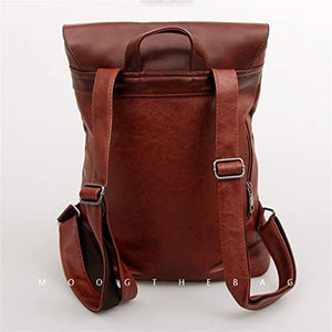 Backpack Mens Leather Retro Backpack Unisex Laptop School Bag Travel Bag (Color : B, Size