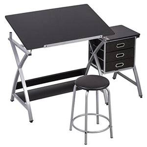 PayLessHere Drafting Table Art & Craft Drawing Desk Art Hobby Folding Adjustable w/Stool