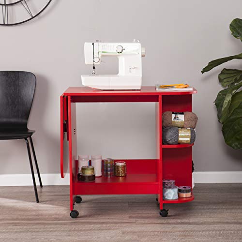 Southern Enterprises Expandable Rolling Sewing Station Craft Table, Red