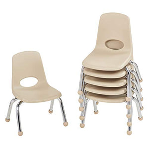 Factory Direct Partners - 10355-SD 10" School Stack Chair, Stacking Student Seat with Chromed Steel Legs and Ball Glides; for in-Home Learning or Classroom - Sand (6-Pack)
