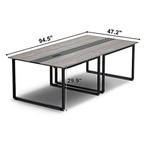 WASAGUN 8FT Rectangular Conference Room Table with USB Ports and Outlets - Grey (94L*47W*29H in)