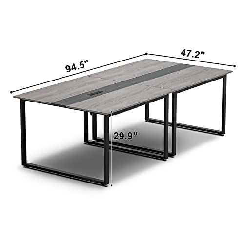 WASAGUN 8FT Rectangular Conference Room Table with USB Ports and Outlets - Grey (94L*47W*29H in)