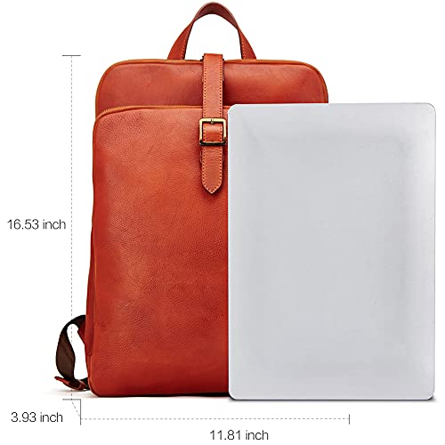 Womens Backpack Purse Vegetable Tanned Full Grain Leather 15.6 Inch Laptop Travel Business Vintage Large Shoulder Bag Reddish Brown