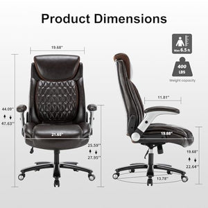 Luckyear Big and Tall 400lbs Executive Office Chair - Luxury Pu Leather, Adjustable Height, Lumbar Support - Brown