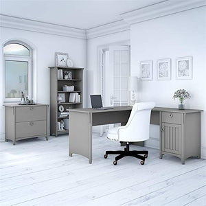 Bush Furniture Salinas 60W L Shaped Desk with Lateral File Cabinet and 5 Shelf Bookcase in Cape Cod Gray