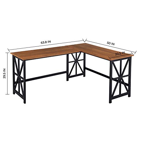 GreenForest Large L Shaped Desk and Computer Desk Bundle, Industrial Gaming Writing Desk Home Office Furniture Set, Walnut