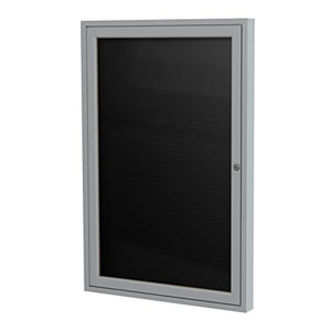 Ghent 3" x 2" 1-Door Satin Aluminum Frame Enclosed Flannel Letterboard - Black - Made in the USA