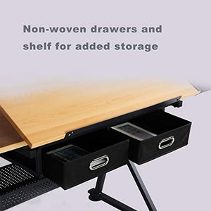 BJYX Drafting Table Adjustable Drawing Table Tiltable Art Craft Writing Desk w/Stool