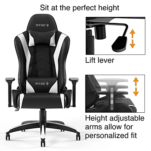 Vartan Staples 58542 Emerge Bonded Leather Gaming Chair, White/Black