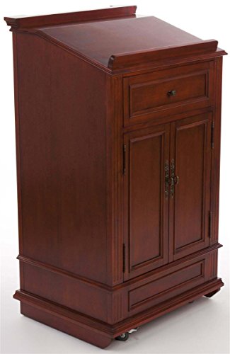 Displays2go Restaurant Hostess Station, Mahogany Podium with Cabinet and Drawer, Rolling (LCTCL27DC)