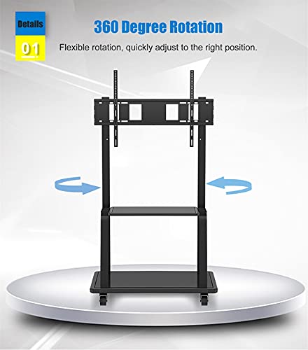 YokIma Mobile TV Stand with Wheels, Fits 43-75 Inch TV, Adjustable Height, Av Shelf, Black Heavy Duty Mount Stand