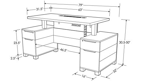 Zuri Furniture Ford Executive Modern Adjustable Height Desk with Filing Cabinets - Black Oak