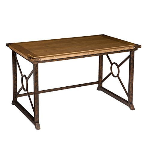 Southern Enterprises Knightley Tilt Top Drafting Table - 51.5" Wide - Oak Wood Finish w/Antique Brass