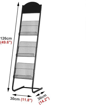ESASAM Floor Standing Magazine Rack, Metal Pamphlet Display - White/Black