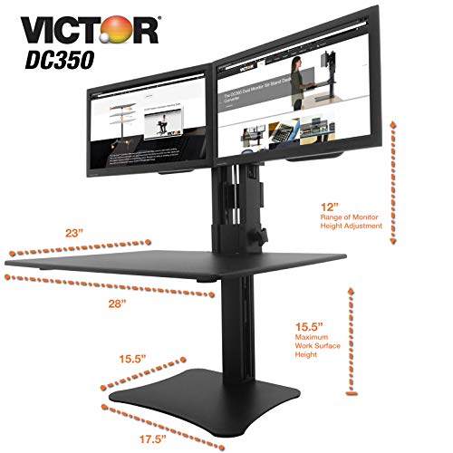 Victor DC350 High Rise Collection Dual Monitor Sit-Stand Standing Desk Converter, 28" by 23" by 15.5", Black