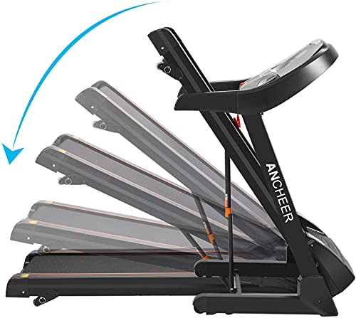 ANCHEER Folding Treadmill for Home Use, 2.25HP Electric Running, Jogging & Walking Machine with Bluetooth APP & Pulse Sensor, 2-Level Incline Adjustable 12 Preset Programs Compact Foldable