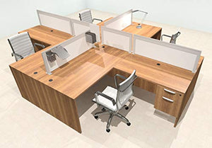 UTM Furniture Modern Aluminum Office Workstation Desk Set, Four Person L Shape Divider, OT-SUL-FPS41