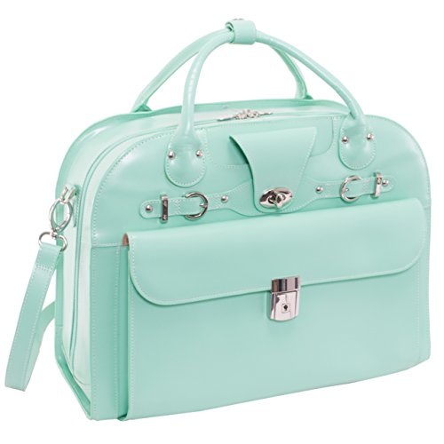 Detachable-Wheeled Women's Briefcase, Leather, 15.6" in, Mint - Roseville | McKlein - 96642