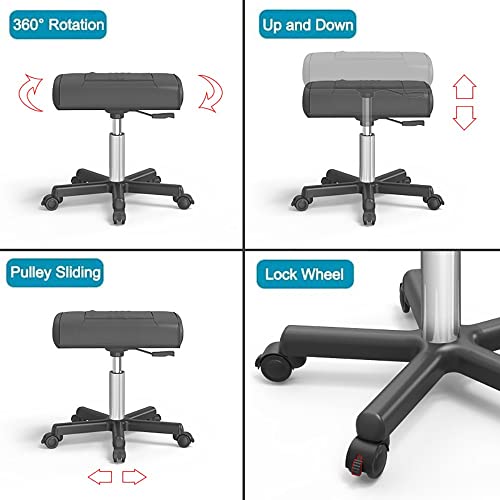 Office Footrests Rolling Foot Stool with Wheels, Height-Adjustable Pu Leather Foot Stand - White