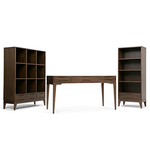 Simpli Home 3AXCHRP-08 Harper Solid Hardwood 60 inch x 24 inch Mid Century Modern Bookcase with Storage in Walnut Brown