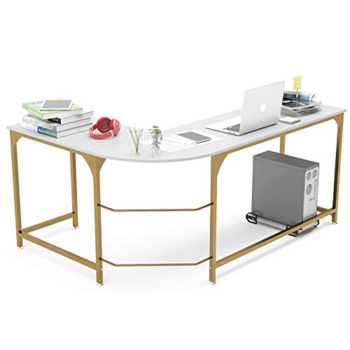Teraves Reversible L-Shaped Desk Corner Gaming Computer Desk Office Workstation Modern Home Study Writing Wooden Table