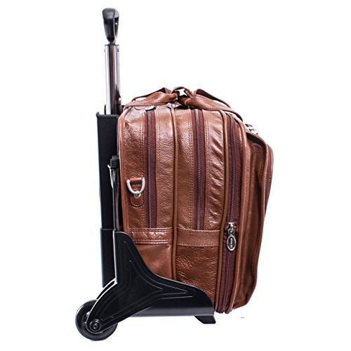 McKlein, S Series, WEST Town, Pebble Grain Calfskin Leather, 17" Leather Fly-Through Checkpoint-Friendly Patented Detachable -Wheeled Laptop Briefcase, Brown (15704)