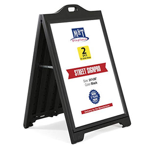 M&T Displays Street SignPro with Lens Protective Cover, 24x36 Inch Poster Black Double Sided Sandwich Board Folding A-Frame Sidewalk Curb Sign Portable Menu Display for Restaurant Cafe (2 Pack)