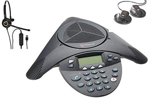 Polycom SoundStation 2 Expandable Conference Phone Bundle with Extension Microphones and Headset Discover D711U Headset (Certified Refurbished)