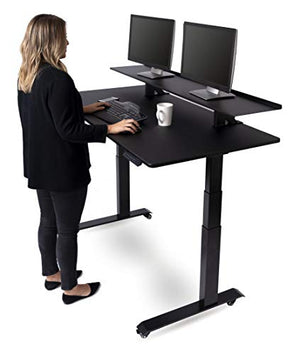 Split Top Electric Stand Up Desk (Black Shelves) (60", Black Frame/Black Top)