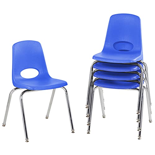 FDP 18" School Stack Chair, Stacking Student Seat with Chromed Steel Legs and Nylon Swivel Glides; for in-Home Learning, Classroom or Office - Blue (5-Pack), 10371-BL