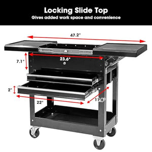 Torin ATC310B-1 Service Utility Tool Cabinet Cart - Black, 2 Drawer Slide Top, 350 lbs